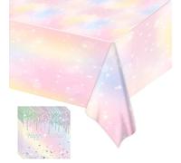 GHKJOK Tovaglia arcobaleno pastello, impermeabile, in polietilene, con glitter, per decorazioni per feste di compleanno, tovaglia arcobaleno riutilizzabile, per baby shower e forniture per feste color
