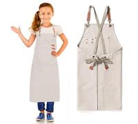 GHKLNY Grembiuli unisex con grandi tasche, in tela di cotone incrociata sul retro, resistente, regolabile, taglia da bambini a adulti, Beige, Bambino
