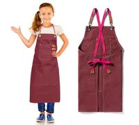 GHKLNY Grembiuli unisex con grandi tasche, in tela di cotone incrociata sul retro, resistente, regolabile, taglia da bambini a adulti, Rosso, Bambino