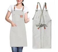 GHKLNY Grembiuli unisex con grandi tasche, in tela di cotone incrociata sul retro, resistente, regolabile, taglia da bambini a adulti, Beige, Adulto