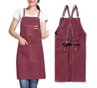 GHKLNY Grembiuli unisex con grandi tasche, in tela di cotone incrociata sul retro, resistente, regolabile, taglia da bambini a adulti, Rosso, Adulto