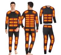 GHKWXUE Completo Intimo Termico riscaldante Intelligente a 42 Zone per Uomo e Donna,Ricarica USB Abbigliamento Invernale riscaldato & Nero/M