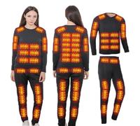 GHKWXUE Completo Intimo Termico riscaldante Intelligente a 42 Zone per Uomo e Donna,Ricarica USB Abbigliamento Invernale riscaldato & Nero/XL