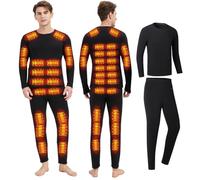 GHKWXUE Completo Intimo Termico riscaldante Intelligente a 42 Zone per Uomo e Donna,Ricarica USB Abbigliamento Invernale riscaldato & Nero/XL