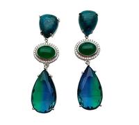 GHNQBAHID 12x22mm Blue Apatite Green Agate Teardrop Rainbow Color Crystal Dangle Stud Earrings