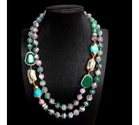 GHNQBAHID 2 Strands Green Purple Agate White Biwa Pearl Crystal Necklace