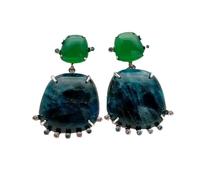 GHNQBAHID 23x23mm Blue Apatite Green Agate Dangle Earrings Gemstone Fashion Jewelry