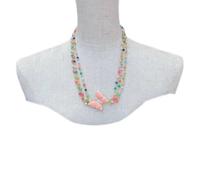 GHNQBAHID 3 Rows 4mm Multi Color Jade Rosary Chain Necklace 35mm Enamel Butterfly Pendant For Women Necklace Accessories