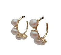 GHNQBAHID 8mm Freshwater Cultured White Pearl Yellow Gold Plated Hoop Stud Earrings