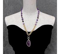 GHNQBAHID 9x11mm Purple Rosary Chain Necklace 21x37m Amethyst Pendant Jewelry For Gift