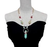 GHNQBAHID Cultured White Coin Pearl Agate Necklace 15x56mm Green Point Pendant Women Jewelry Gift