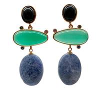 GHNQBAHID Green agate Blue Oval Sodalite pave Gold filled Stud Earrings classic for women