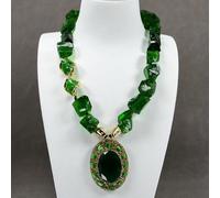 GHNQBAHID Green Glass Rough Nugget Murano Glass Necklace Crystal Cat Eye Oval Shape Pendant Collar Choker