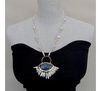 GHNQBAHID Multi Shape Freshwater pearl Necklace Real Blue Labradorite keshi Pearl Pendant 22'' Cute style for women