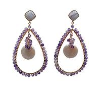 GHNQBAHID Teardrop Round Amethyst Gold filled plated White Coin Pearl Purple Blue Lace Agates Earrings