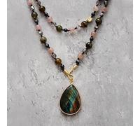 GHNQBAHID Vintage Stone Labradorite Crystal Beads Knot Teardrop Pendant Yoga Necklace Boho-chic Jewelry