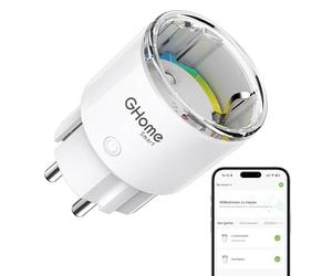 GHome Smart Mini Presa WiFi Con Misurazione Consumi, Controllo App, 10A | Compatibile Con Alexa E Google Home, Design Red Dot Certificato TÜV, Programma E Timer, 2500W, WiFi 2,4 GHz, 1 Pezzo
