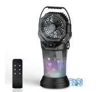 GHORA Ventilatore nebulizzatore portatile, 25000 mAh, ricaricabile a batteria, per terrazze esterne, 60 ore di autonomia, ventilatore a nebbia oscillante con telecomando, serbatoio dell'acqua da 2