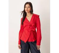 Ghospell - Julie - Top a portafoglio rosso allacciato in vita con doppi fiocchi M Plus