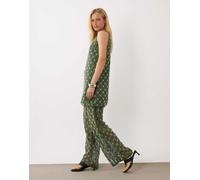 Ghospell - Zuma - Pantaloni dritti a vita alta decorati verde scuro in coordinato M Plus