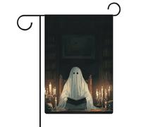 Ghost, bandiera da giardino con lettura in biblioteca, per vacanze stagionali, in iuta, double face, per casa, cortile, bandiere, 30,5 x 45,7 cm