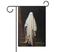 Ghost, bandiera da giardino con scritta "Ghost Stands at the Top of Stairs", bandiera da giardino stagionale, in iuta, double face, 30,5 x 45,7 cm