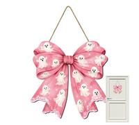 Ghost Bow Door Sign, Wooden Decorative Spooky Cute Ornament, Halloween Pink
