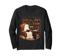 Ghost Cozy Reading Library, Curioso Gatto Nero, Halloween Maglia a Manica