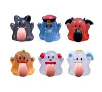 Ghost Decor, 6 Pieces Glow In The Dark Ghost Car Decorations, Decorative Accessories, Resin Halloween Figurine With Large Tongue Design For Shelf Desk Garden Car Indoor Yard Outdoor Home