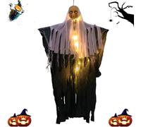 Ghost Decor, LED Spooky Figure, 33.4 Inch Halloween Prop, Light-Up Hanging Ornament, Ideal for Indoor, Door, Garden, Haunted House, Outdoor Patio, Holiday Scary Display