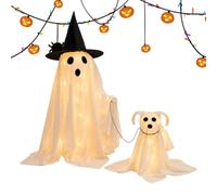 Ghost Decor Light Up Ghost Walking Dog Standing Figurine | Decorazione della stanza di Halloween per il cortile del portico del prato del partito della casa mensola del caminetto