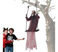 Ghost Decor, Scary Grim Swinging Ghost Figure, Light-Up Halloween Prop with Spooky Sound Effects Battery Operated, Indoor Outdoor House, Porch, Window, Wall, and Garden, 140cm Abs Wood