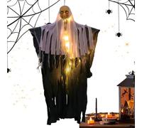 Ghost Decor, Spooky Ghost with LED Light, 33.4 Inch Hanging Decoration, Glowing Halloween Accent, Scary Spirit Prop, Ideal for Indoor, Door, Garden, Haunted House, Outdoor Patio