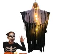 Ghost Decor, Spooky LED Light-Up Halloween Ghost Indoor Outdoor Use, 33.4 Inch Hanging Decoration for Door 33.46x21.26 inches, Garden, Haunted House, Patio, Party Scary Ambience