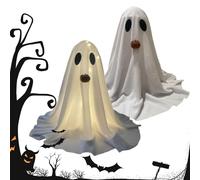 Ghost Decorations, Halloween Home Decor, 19.68x23.62in 2pcs with LED Light, Easy to Display, Aesthetic Ornament Set for Indoor Use, Mantel, Bedroom, Fireplace, Bathroom, Outdoor Spaces