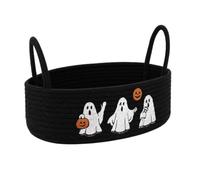 Ghost Design Candy Organizer Holder Bin | Halloween Ghost Storage Basket | Cotton Rope Basket with Handle for Apartment Kitchen Countertop Desktop Toilet Tank Top Holiday Home Bathroom