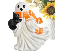 Ghost Figure, Resin Ghost Cat Figurine Cartoon Halloween Ornament, Desktop Atmosphere Decoration for Indoor Home Window Living Room Workplace Tabletop Bedroom Outdoor Bookshelf 5.71x5.51x3.39 Inches