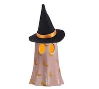 Ghost Figurine | Small Halloween Resin Sculpture | Lighted Ghost with Witch Hat Decoration for Windowsill, Dressing Table, Bookshelf, Bedside Nightstand, Display Cabinet, Holiday Party Home Decor