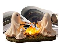 Ghost Figurine - With Light Ghost Roasting Cotton Candy Statue, Resin | Lighted Ghost Decoration for Home Office Indoor Party Shelf Desktop Mantel Farmhouse, Resin Halloween Figurine with Cotton Ca