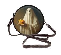Ghost Holding A Cheeseburger And Fries Donne Rotondo Crossbody Borse In Pelle Sling Bag Borsa