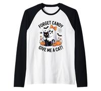 Ghost Holding Black Cat Halloween Dimentica Le Caramelle Dammi Un Gatto Maglia con Maniche Raglan