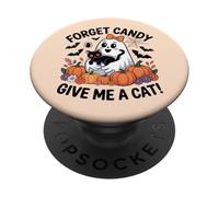 Ghost Holding Black Cat Halloween Dimentica le caramelle Dammi un gatto PopSockets PopGrip Adesivo