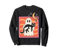 Ghost Holding Black Cat Halloween Spooky Cute Cat Lover Felpa