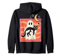 Ghost Holding Black Cat Halloween Spooky Cute Cat Lover Felpa con Cappuccio