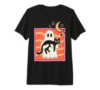 Ghost Holding Black Cat Halloween Spooky Cute Cat Lover Maglietta Premium