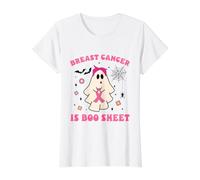 Ghost Holding Nastro Rosa Groovy Consapevolezza del Cancro al Seno Maglietta con Stampa Grafica Economica, Donna, Bianco, L