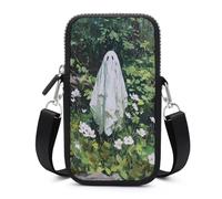 Ghost in the Garden - Borsa a tracolla per cellulare, con tracolla regolabile, motivo: fiori bianchi