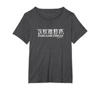 Ghost in The Shell: Stand Alone Complex White Font Kanji Maglietta, Donna Plus-Size, Grigio Scuro, 5X