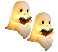 Ghost Lamp with Book, Glow Spirit Ghost Lamp, Halloween Reading Ghosts Night Light, Spooky Cute Ghosts Reading Book Lamps for Bedroom, Living Room Holiday Decor (2PCS B)