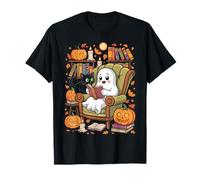 Ghost Library Reading Books Halloween Men Women Kids Maglietta